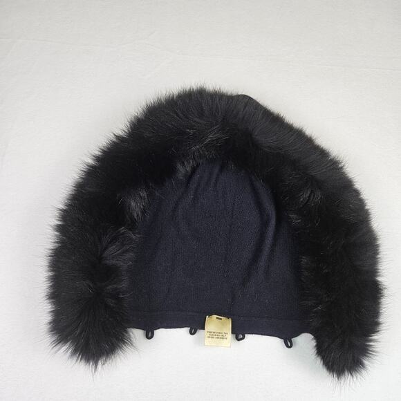VTG St John Women Cashmere Cardigan Sweater Fox Fur Trim Hood Zip Jacket M Black - Picture 7 of 16